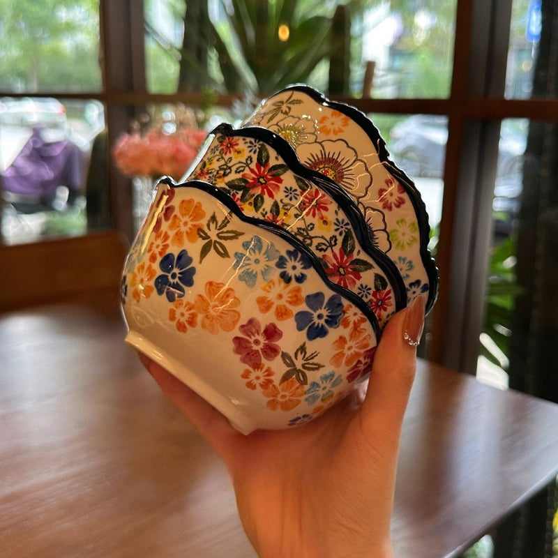 Scalloped Floral Rice Bowl