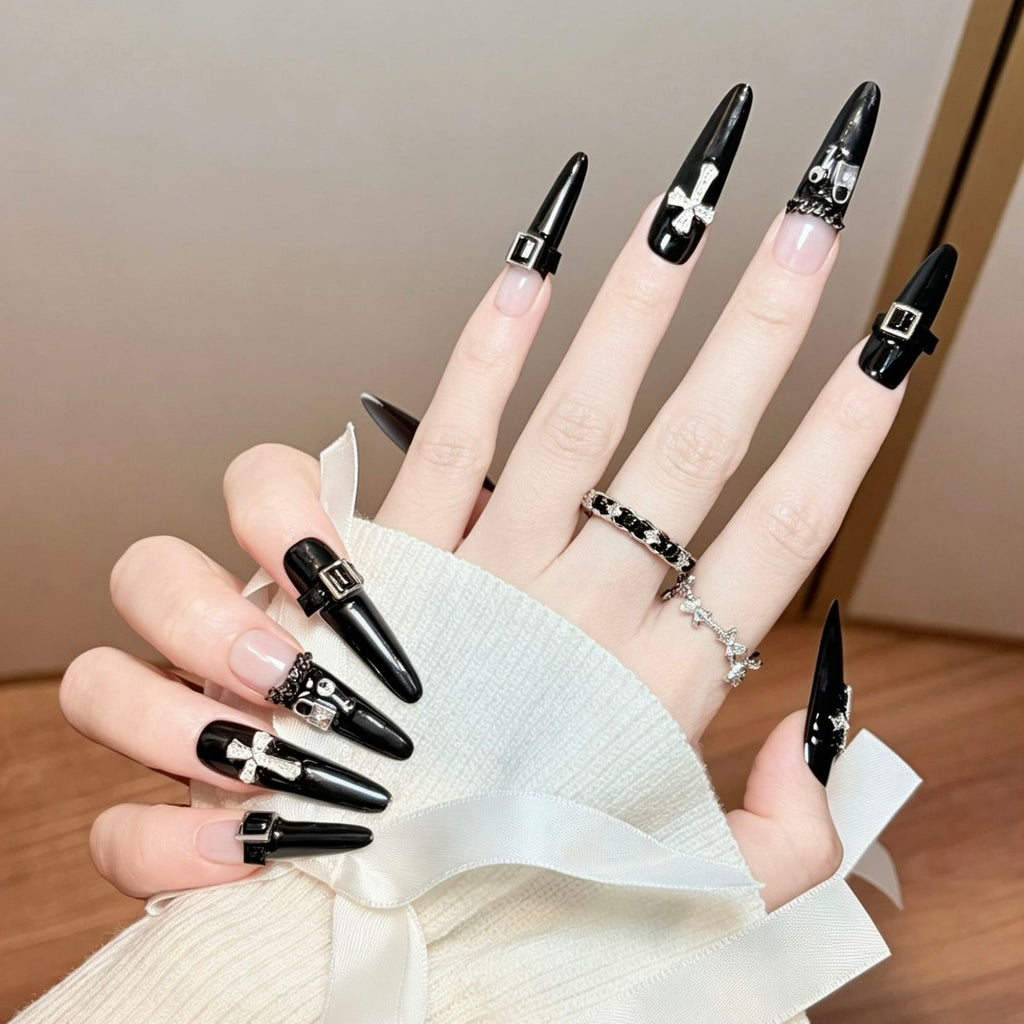 Cross Buckle Long Press-On Nails