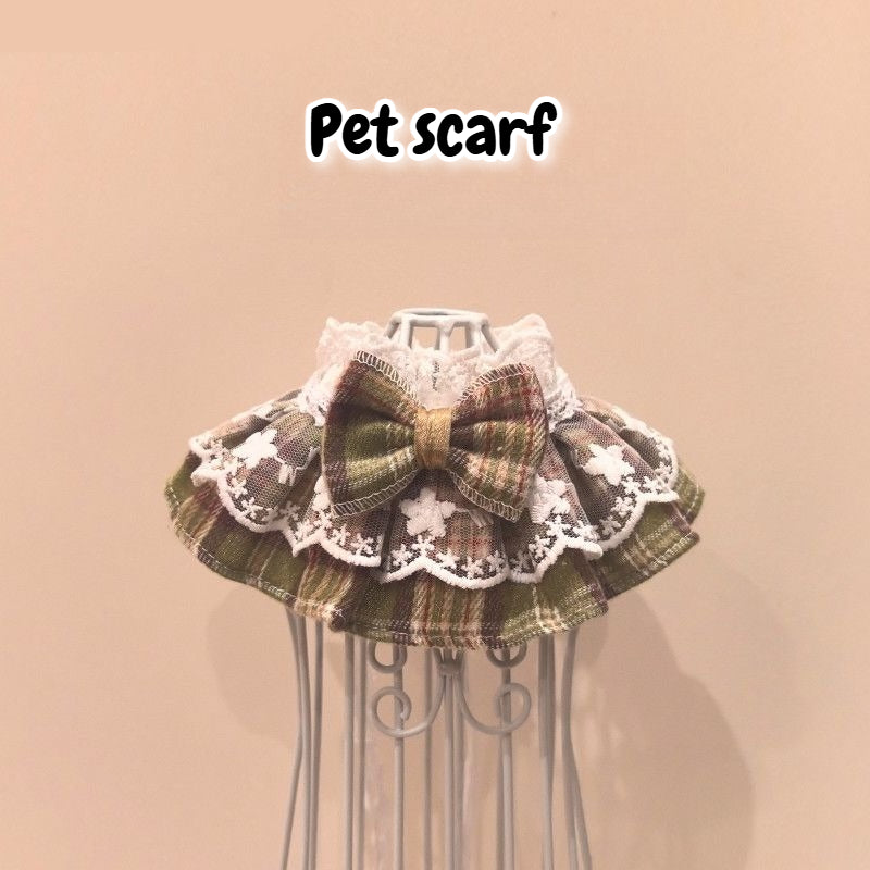 Pet Plaid Lace Saliva Scarf