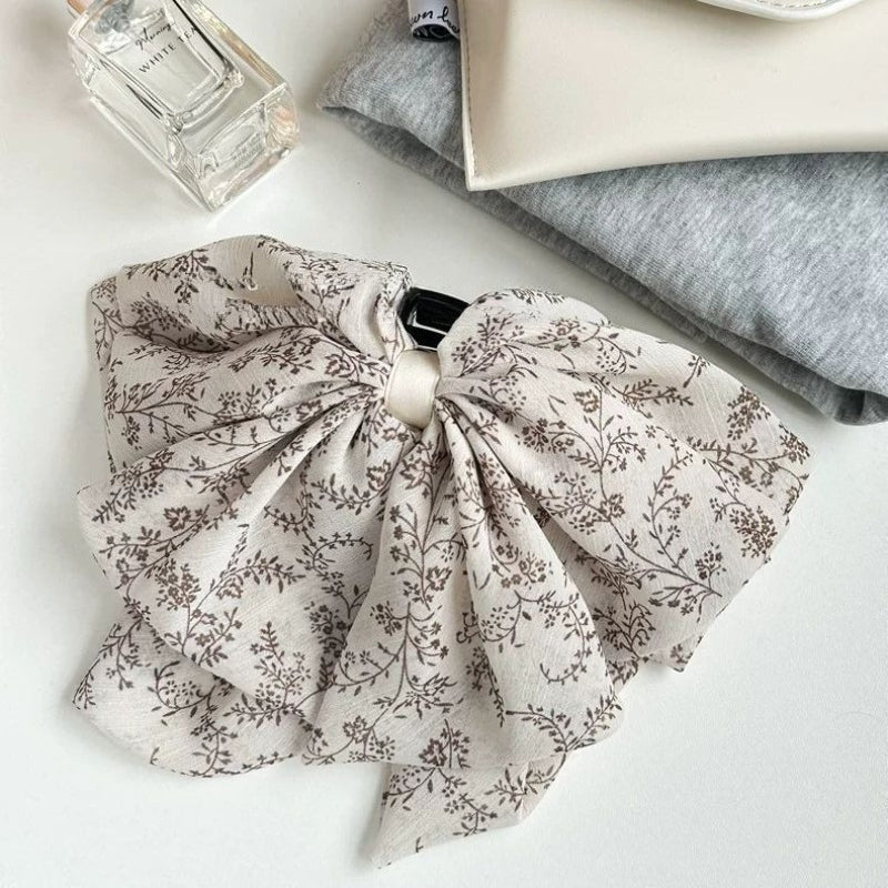 Floral Chiffon Bow Claw Clip