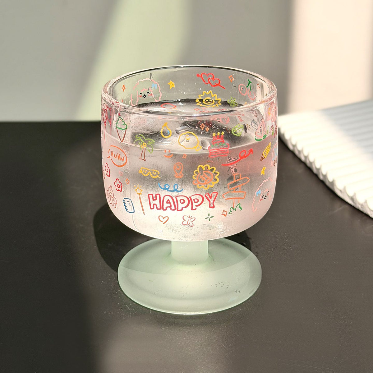 Happy Doodle Glass Goblet
