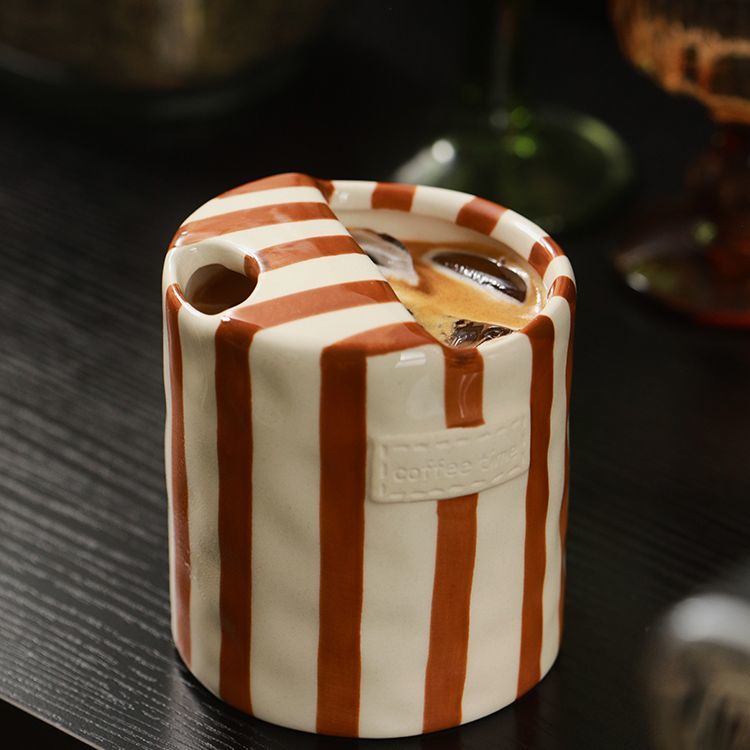 Striped Handleless Ceramic Cup