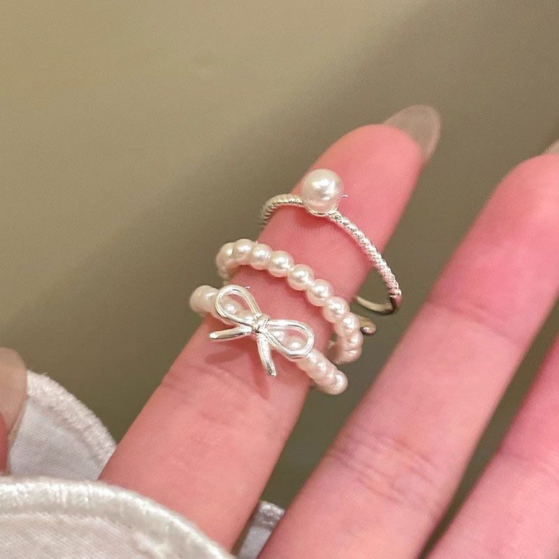 Bow Pearl Beaded Ring Set - Modomu