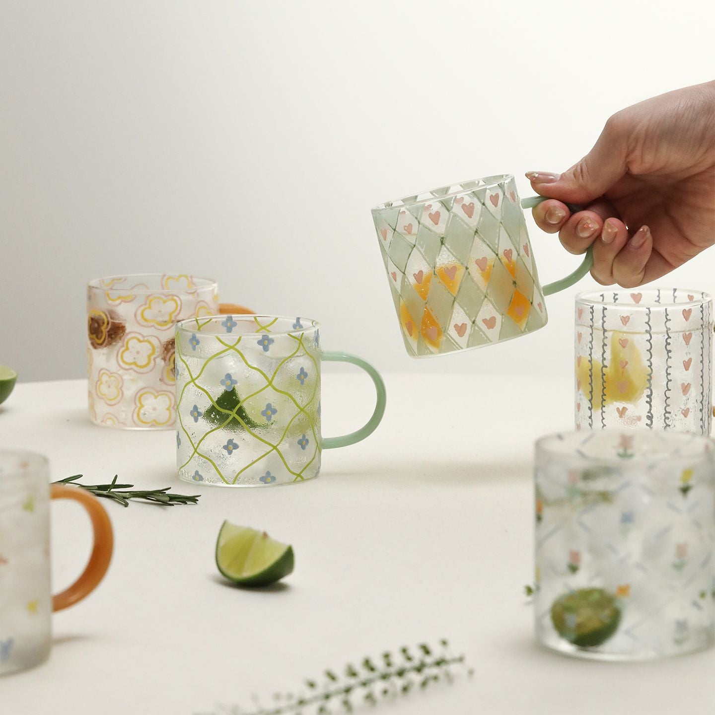 Patterned Clear Handled Mug