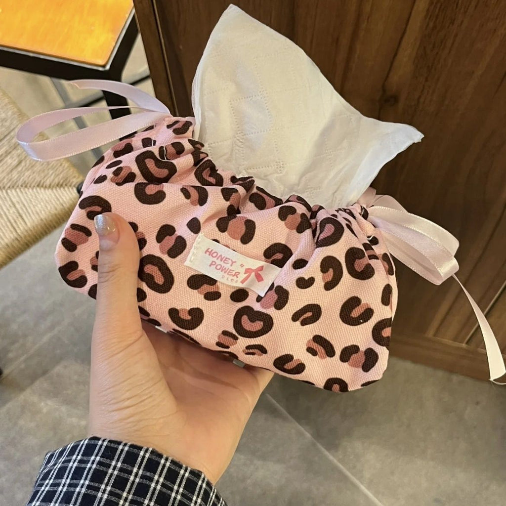 Leopard Print Drawstring Tissue Box