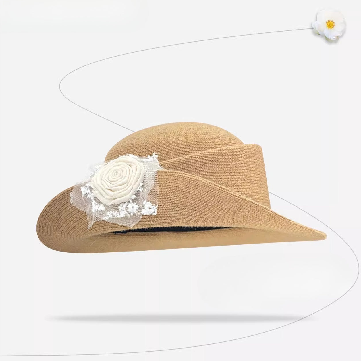 Pearl Flower Wide Brim Hat - Modomu