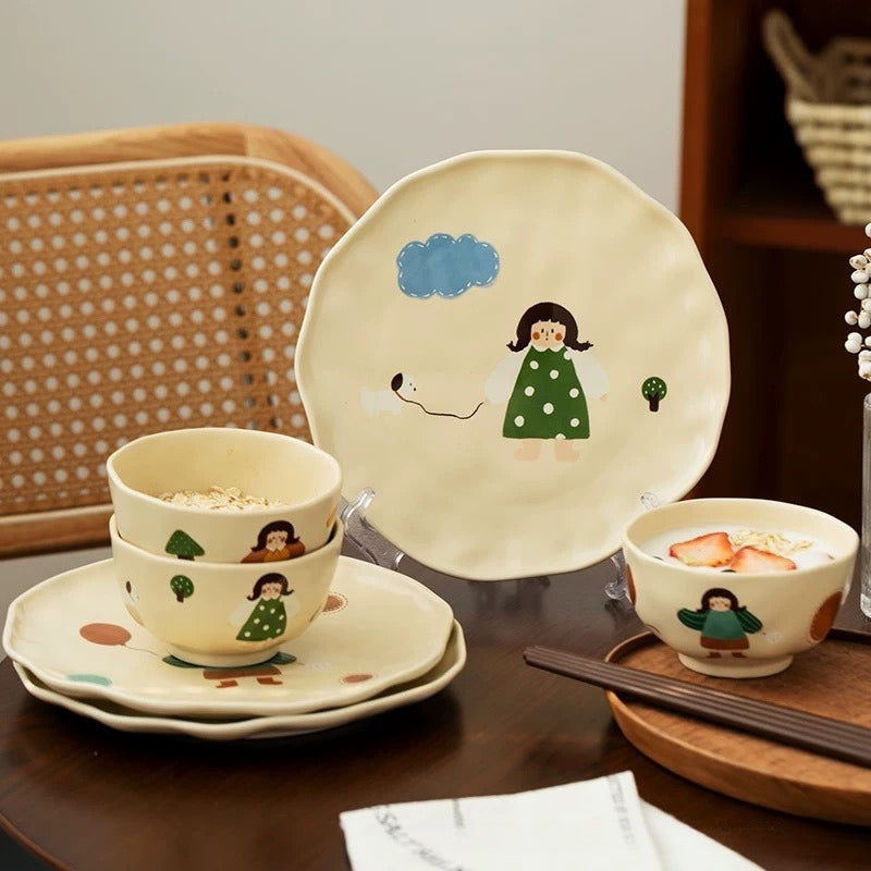 Retro Girl Ceramic Tableware Set - Modomu