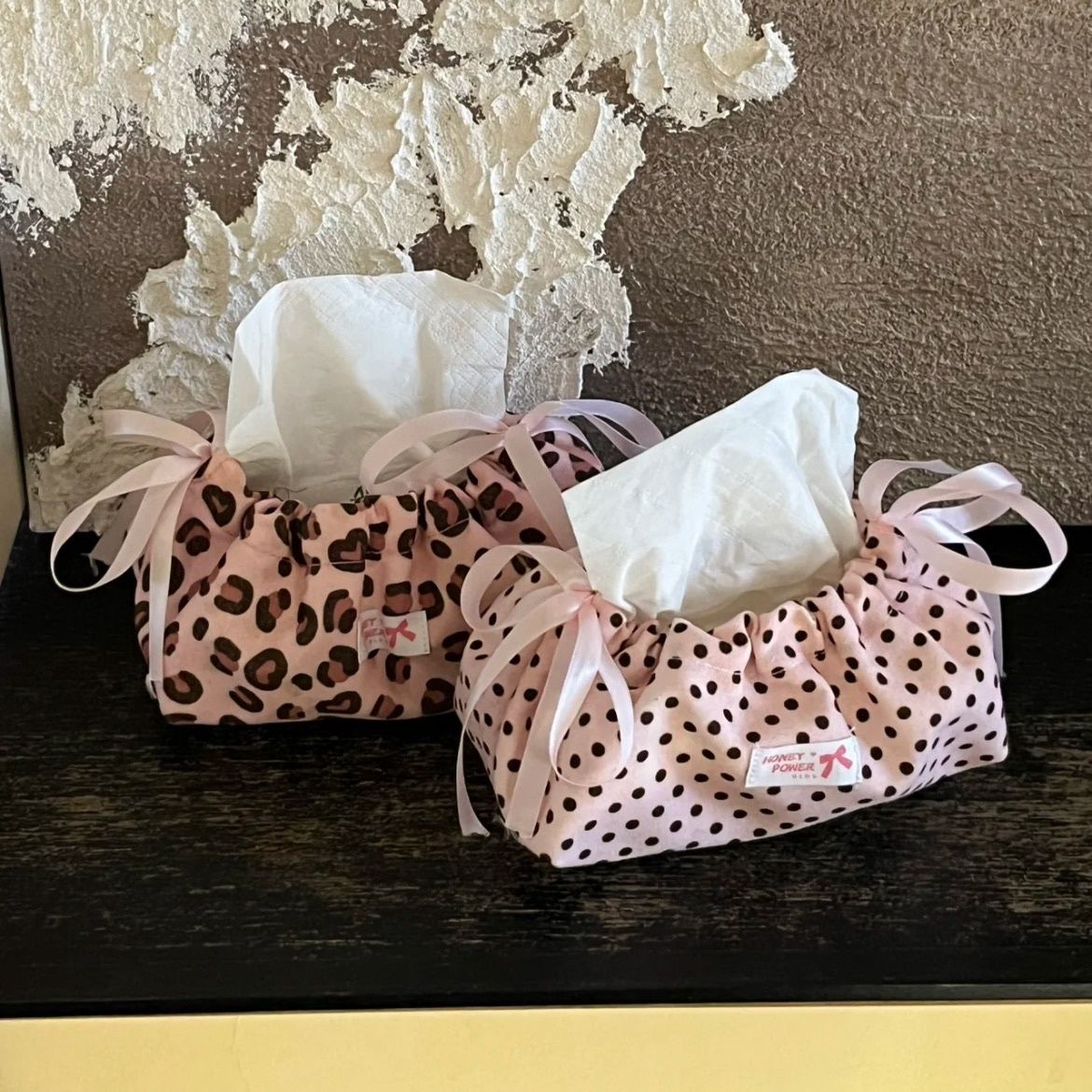 Leopard Print Drawstring Tissue Box