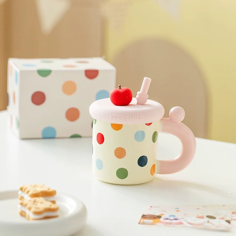 Polka Dot Ceramic Straw Mug - Modomu