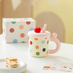 Polka Dot Ceramic Straw Mug - Modomu