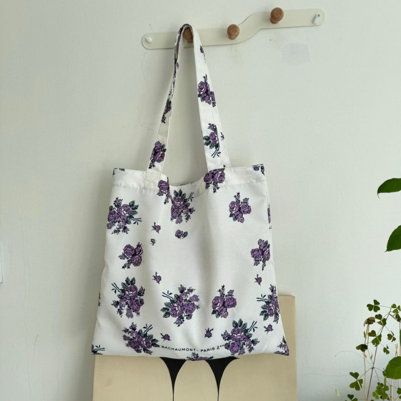 Floral Gingham Canvas Tote