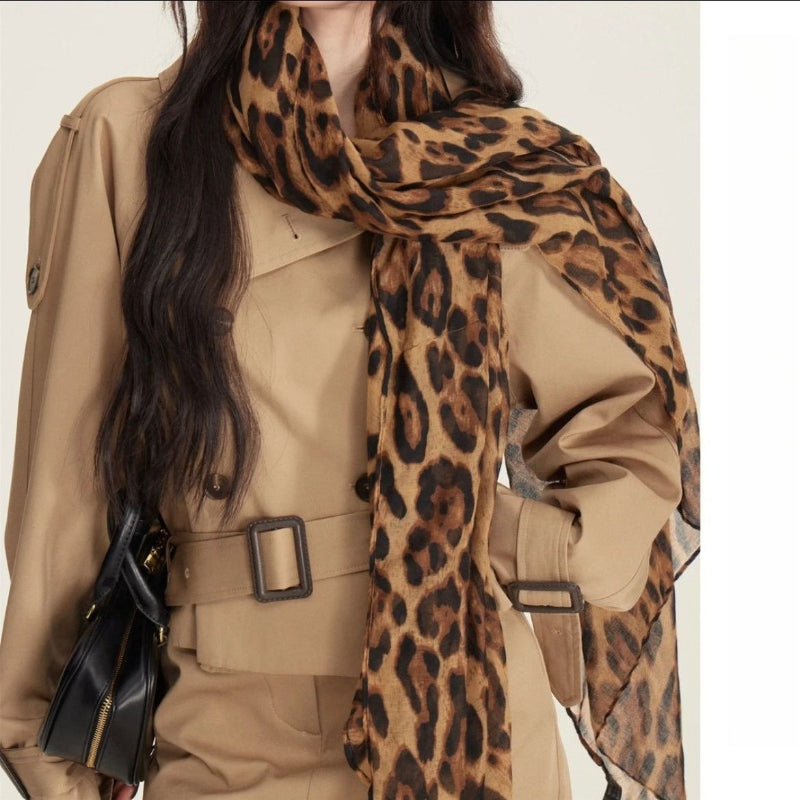 Retro Leopard Print Silk Scarf - Modomu