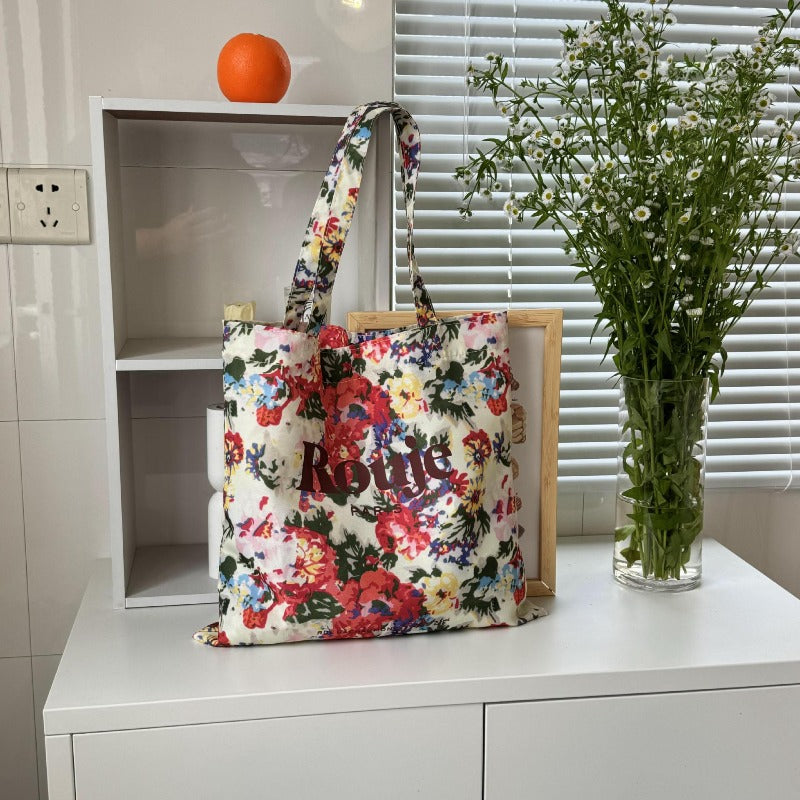 Floral Gingham Canvas Tote