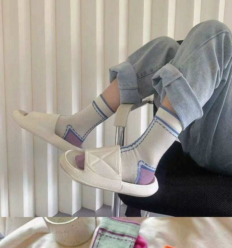 Contrast Stitch Stacking Socks - Modomu