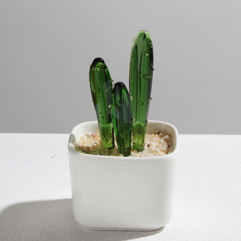 Glazed Cactus Glass Desk Ornament - Modomu