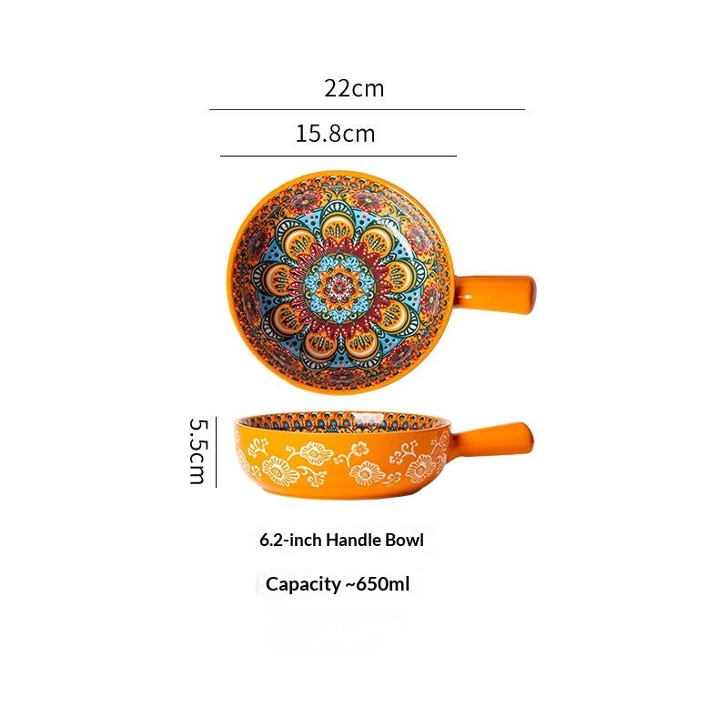 Folk Pattern Handled Serving Bowl