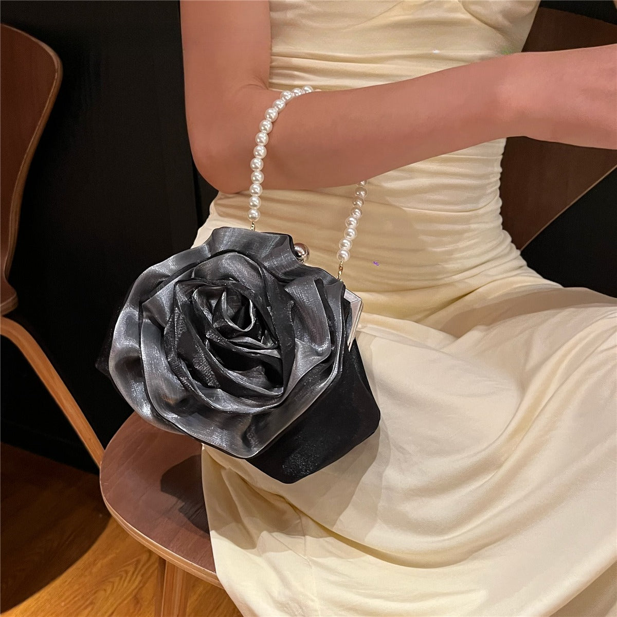 Gray Pearl Camellia Bag