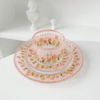 Chequer Print Glass Cup and Saucer