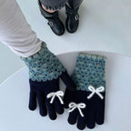 Retro Floral Bow Winter Gloves