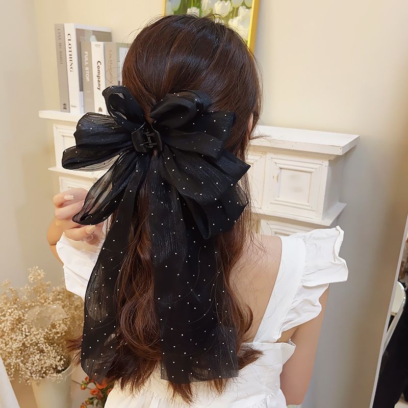 Dotted Tulle Oversized Bow Clip