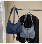 Corset Bow Denim Shoulder Bag