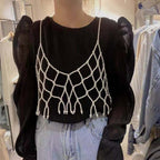Beaded Hollow Knit Vest Top