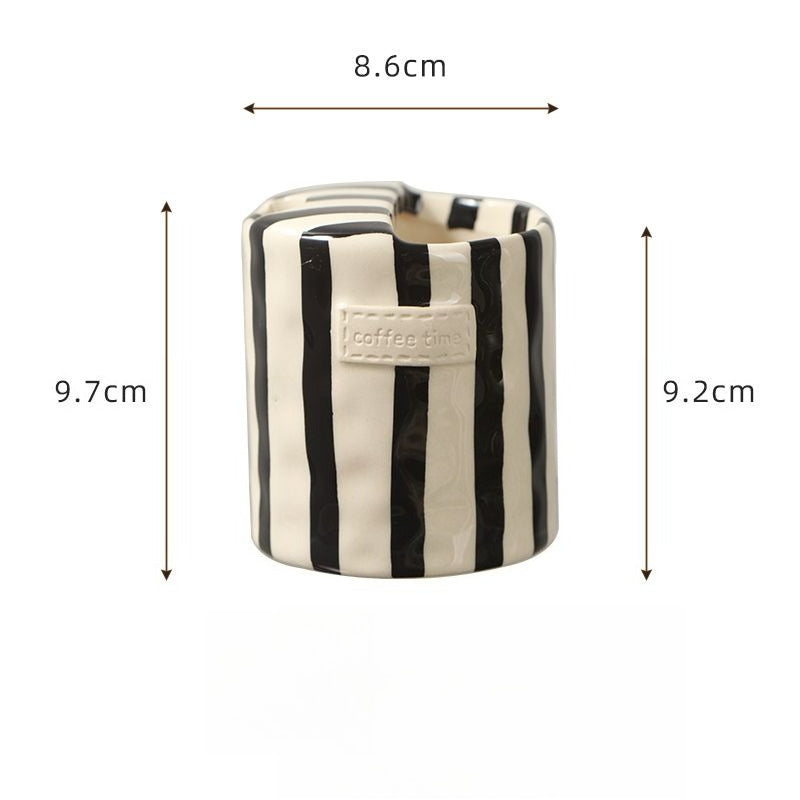 Striped Handleless Ceramic Cup