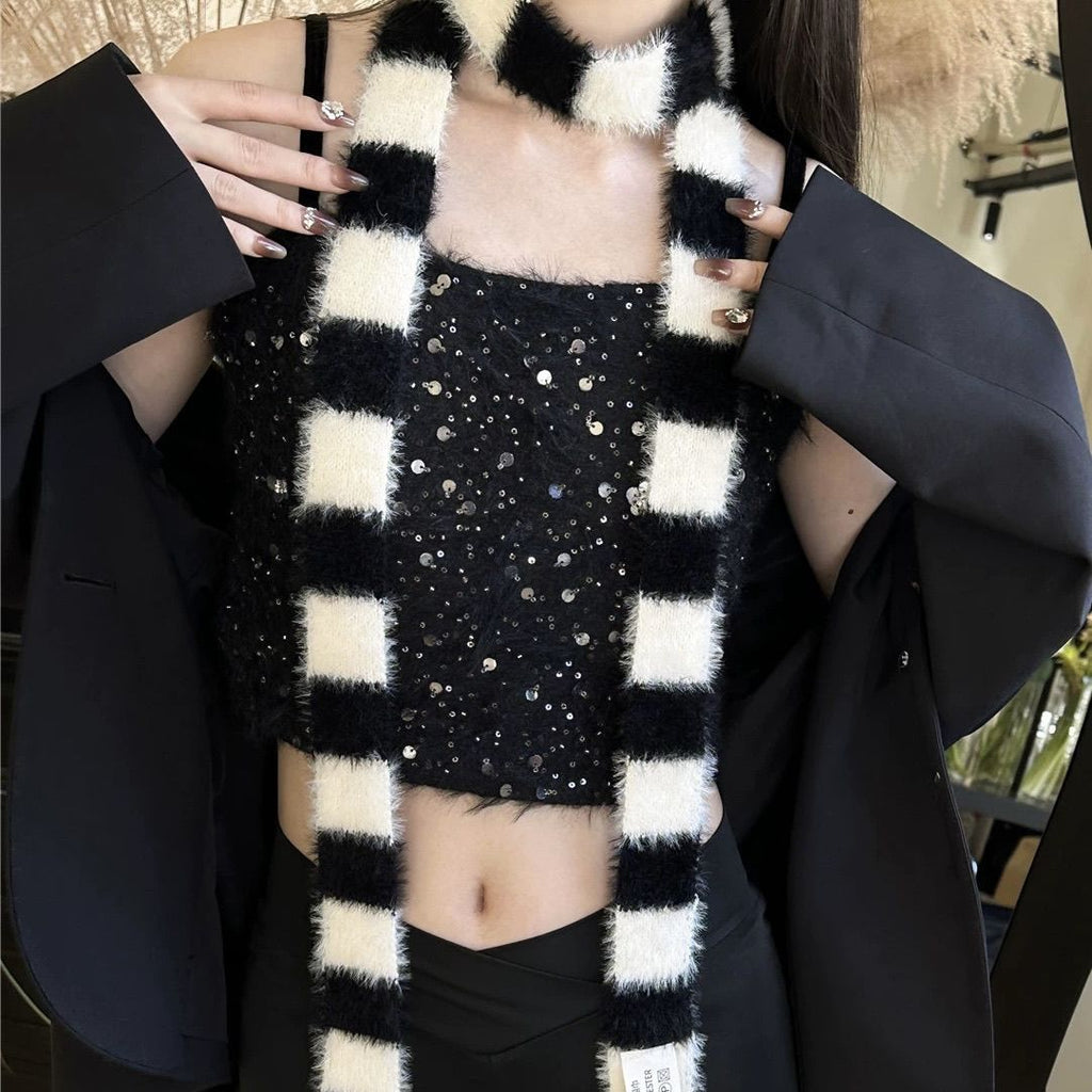 Striped Plush Skinny Scarf