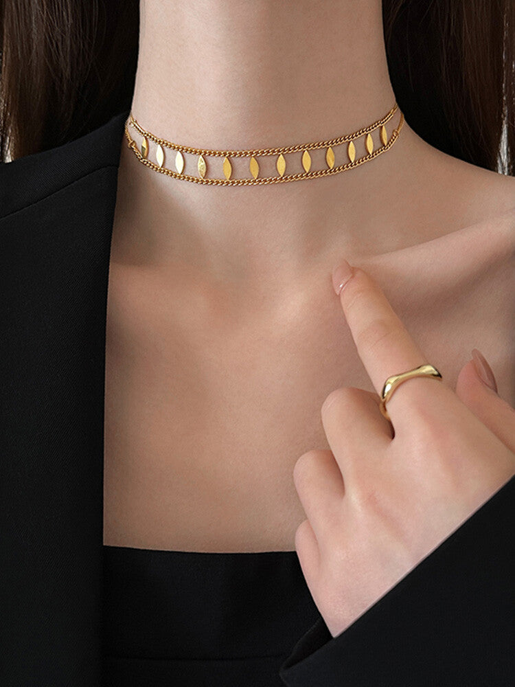 Rhombus Sequined Titanium Necklace