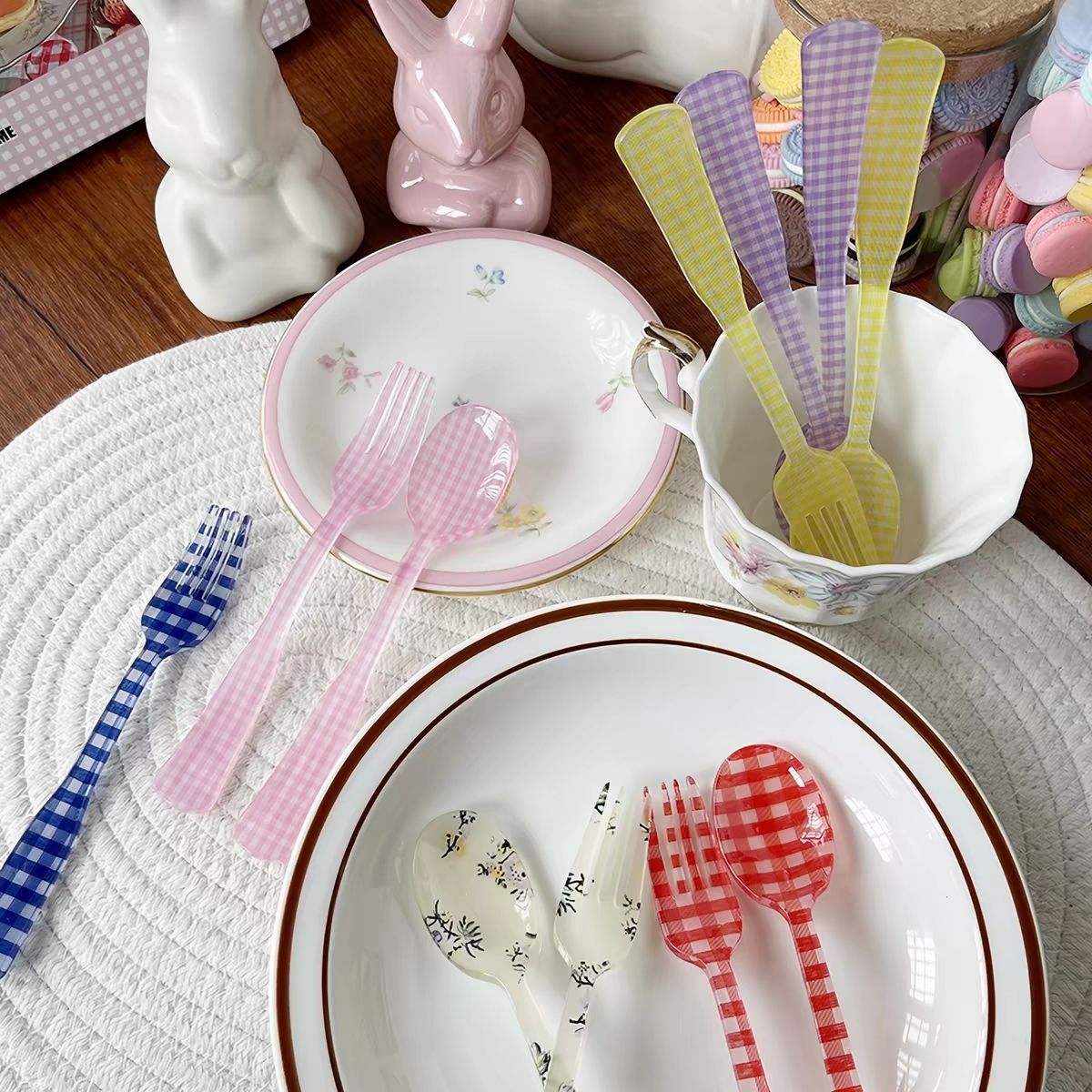 Gingham Check Acrylic Dessert Cutlery