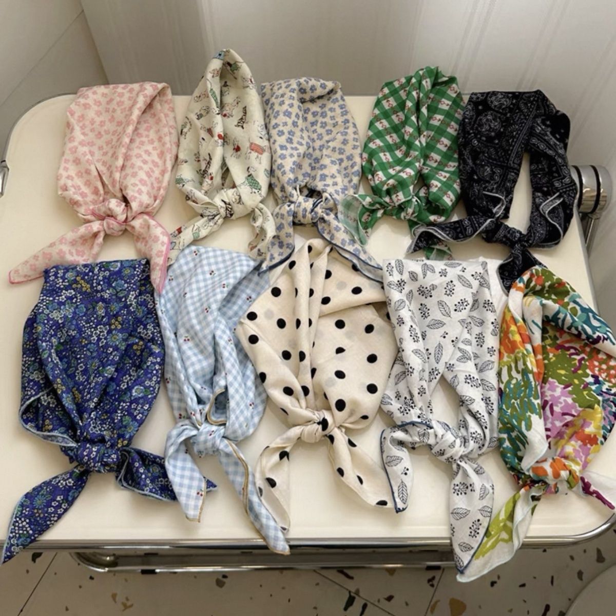 Cotton Linen Floral Square Scarf - Modomu