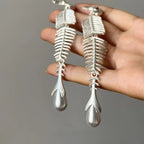 Fish Bone Pearl Stud Earrings