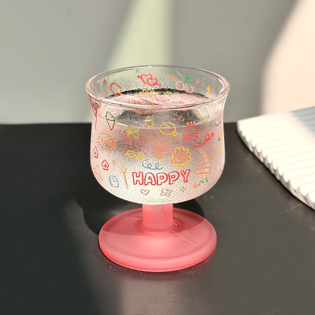 Happy Doodle Glass Goblet