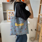 Floral Gingham Canvas Tote