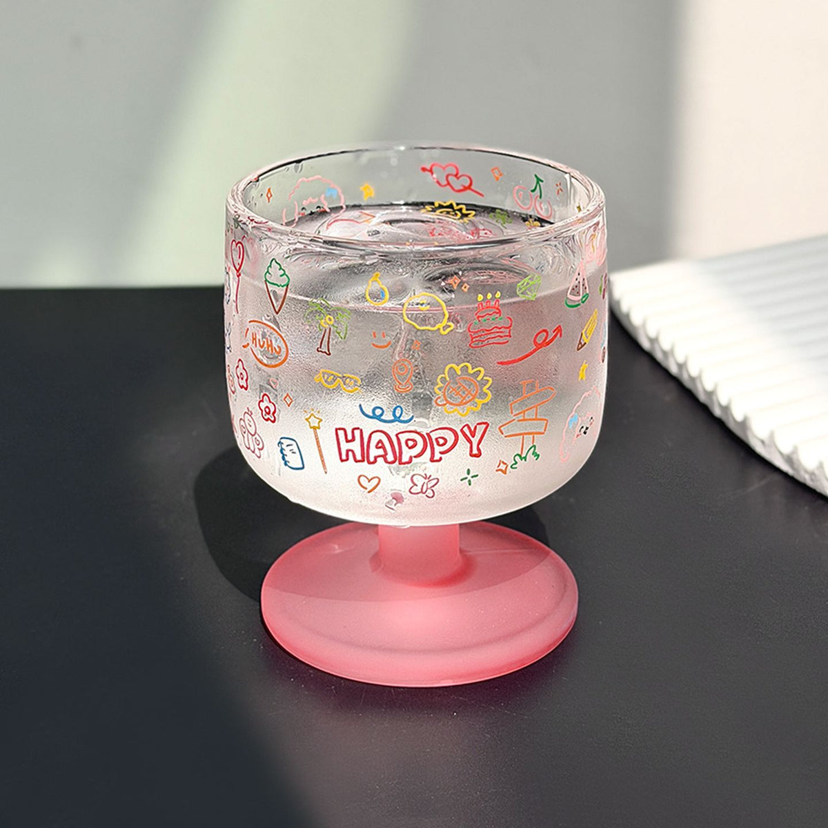 Happy Doodle Glass Goblet