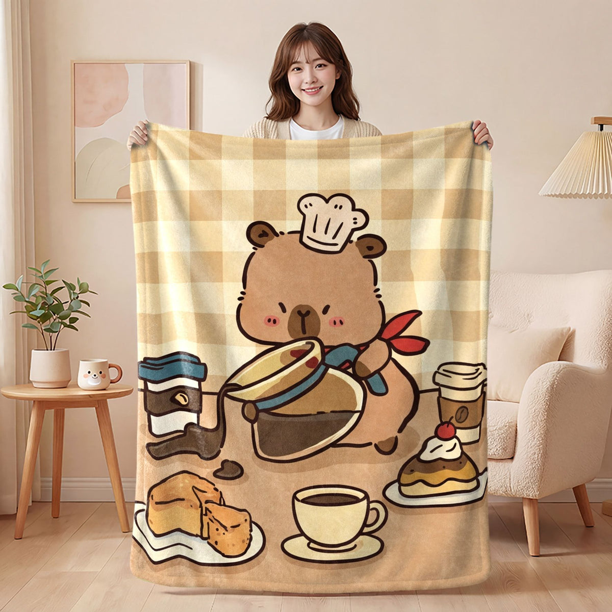 Capybara Cafe Flannel Blanket