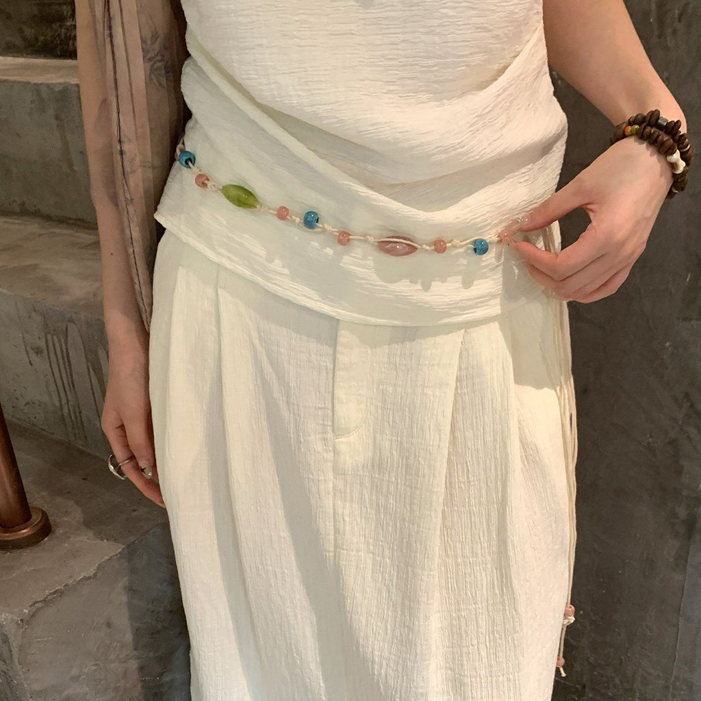 Beaded Tassel Tie Belt