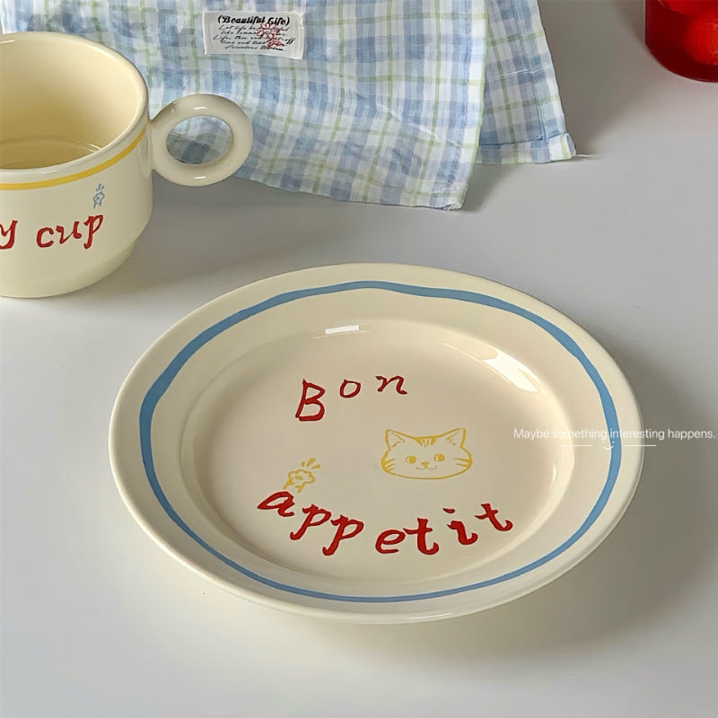Ceramic Dessert Plate With Illustration