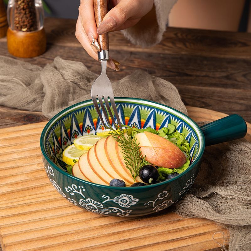 Folk Pattern Handled Serving Bowl