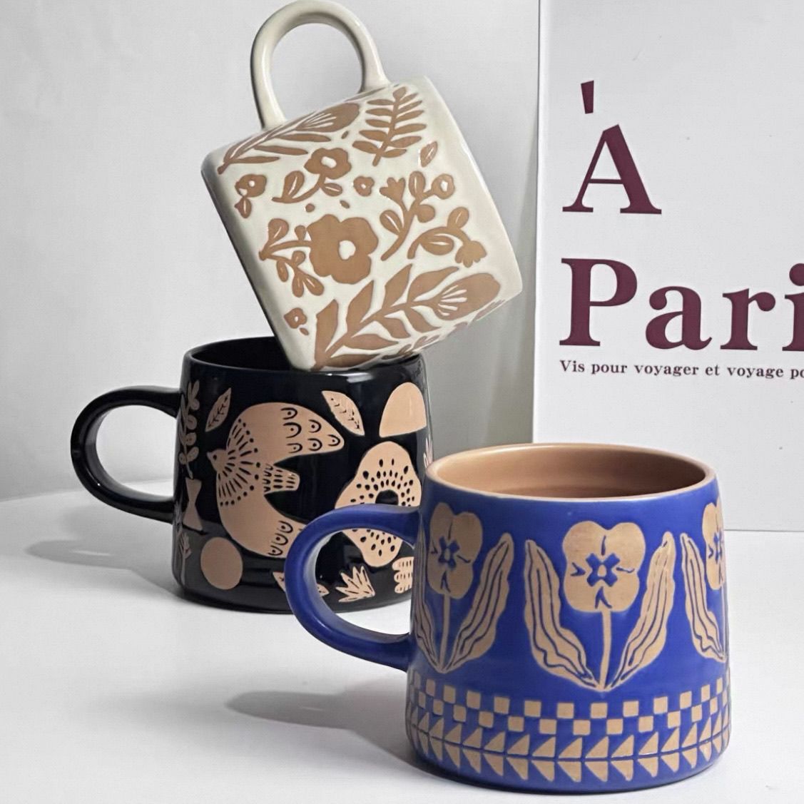 Relief Flower Breakfast Mug