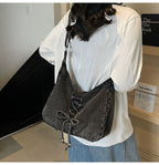 Corset Bow Denim Shoulder Bag