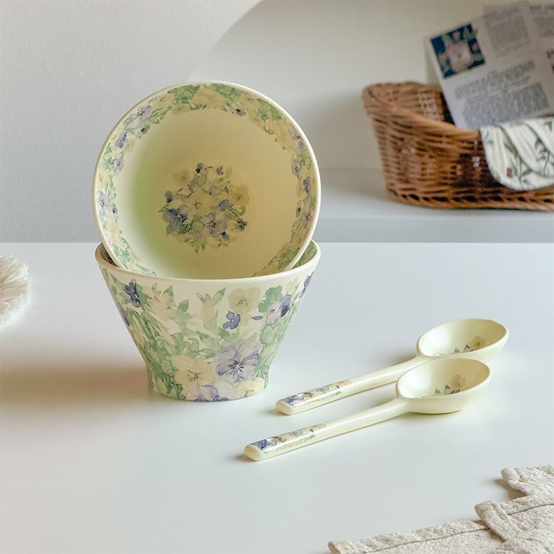 Pansy Print Conical Rice Bowl
