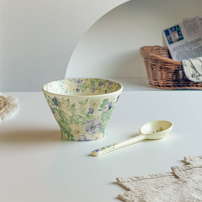 Pansy Print Conical Rice Bowl