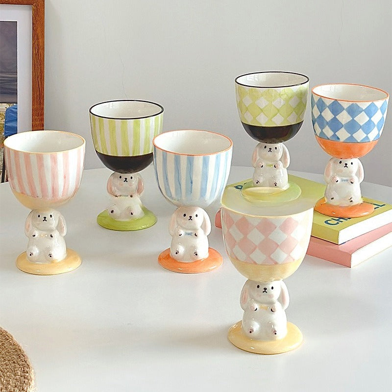 Hand Painted Rabbit Goblet Mug