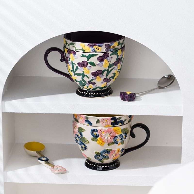 Embossed Floral Breakfast Mug