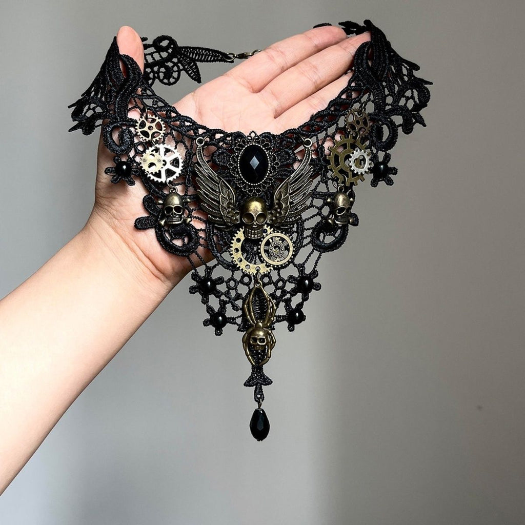 Winged Skull Lace Choker