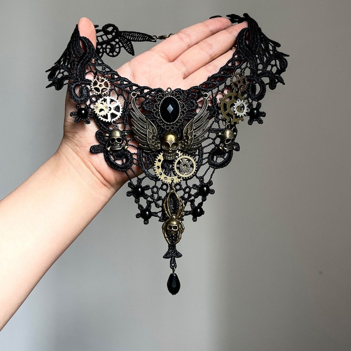 Winged Skull Lace Choker