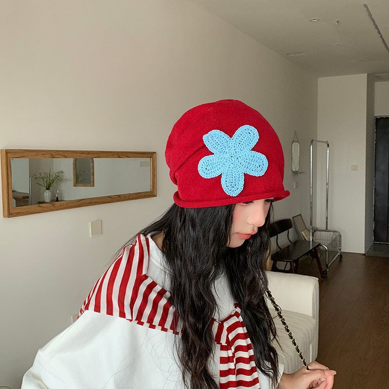 Blue Flower Slouch Beanie