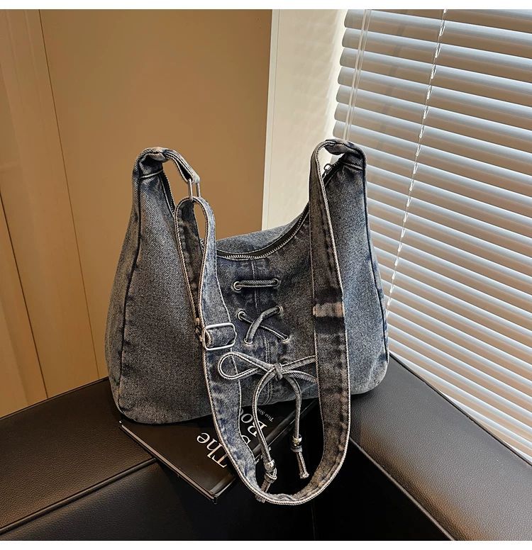 Corset Bow Denim Shoulder Bag