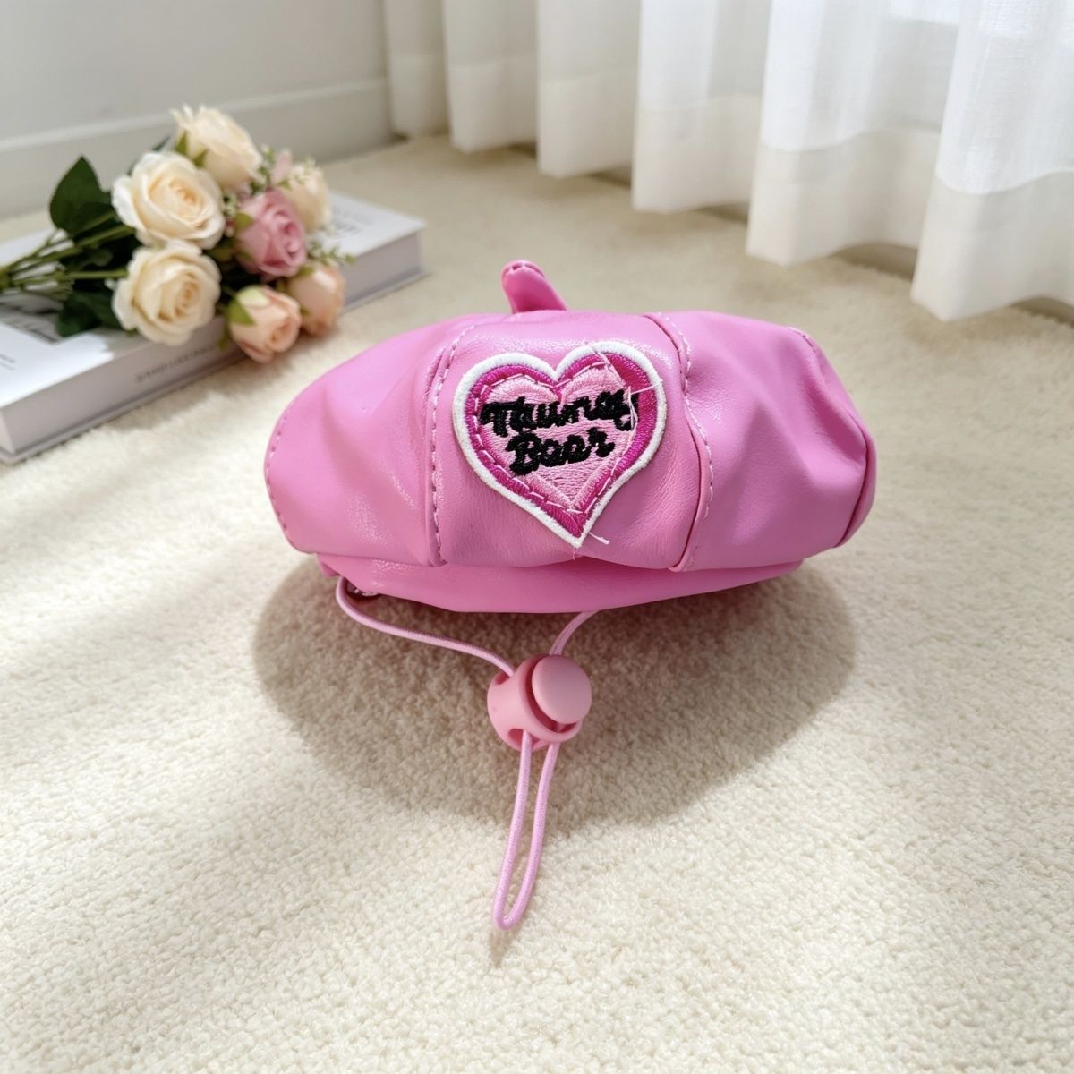 Faux Leather Pet Beret Hat